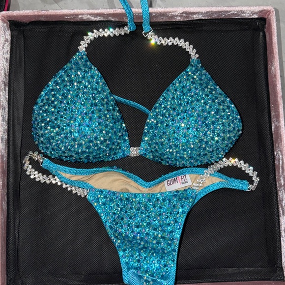 NPC Glam Fit Blue Rhinestone Bikini Set - Picture 1 of 2